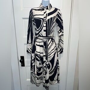 BODEN Navy & White Cotton Abstract Long Sleeve Dress